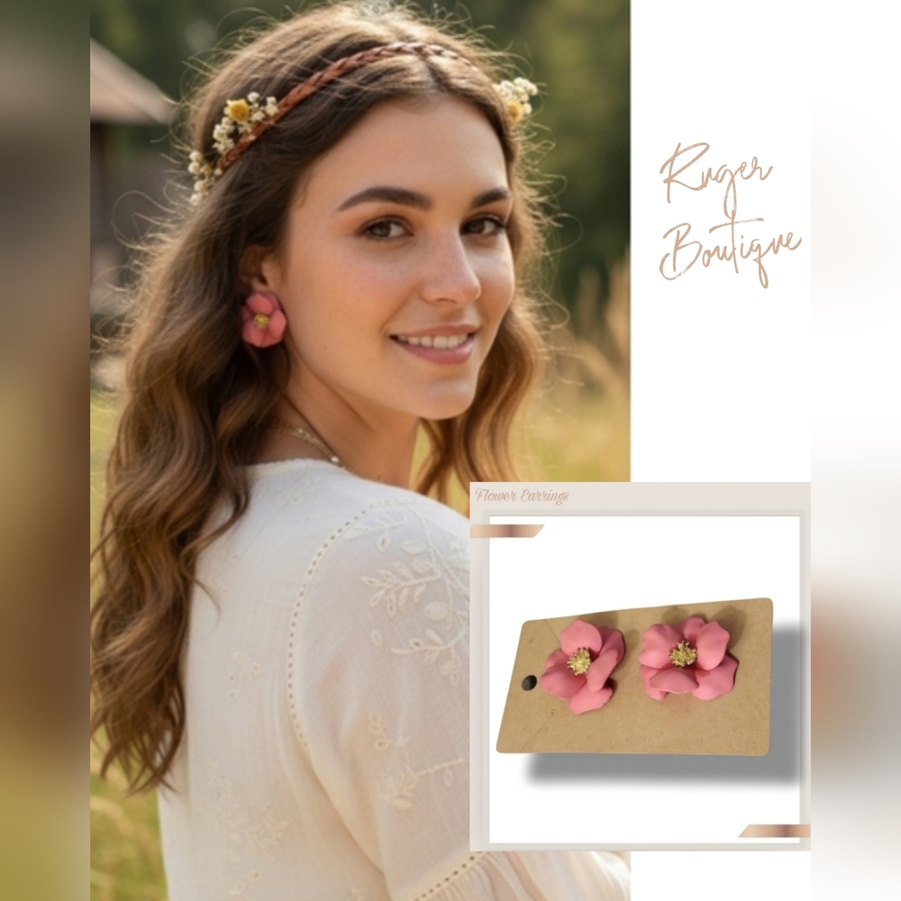 🌿Gorgeous Women's Flower Earrings Coral Color- Just Beautiful!🌺